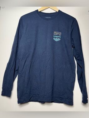 Patagonia Men’s Crewneck Regular Fit Blue Outdoors Long Sleeve T Shirt Size Med